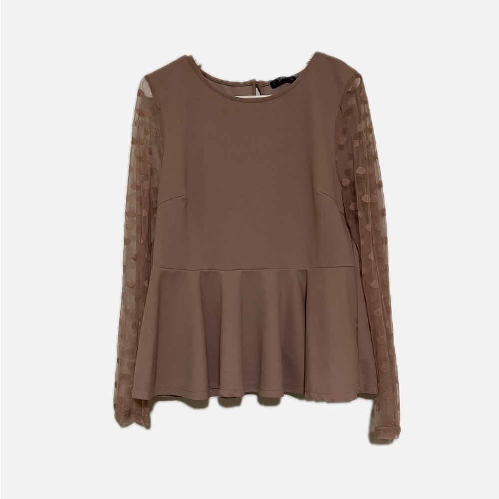 SHEIN pinkish nude Peplum Blouse with Sheer Sleeves